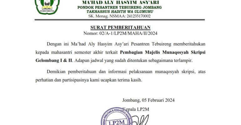 02 Surat Pemberitahuan Pembagian Majelis Munaqaqosyah Gelombang 1 & 2 001