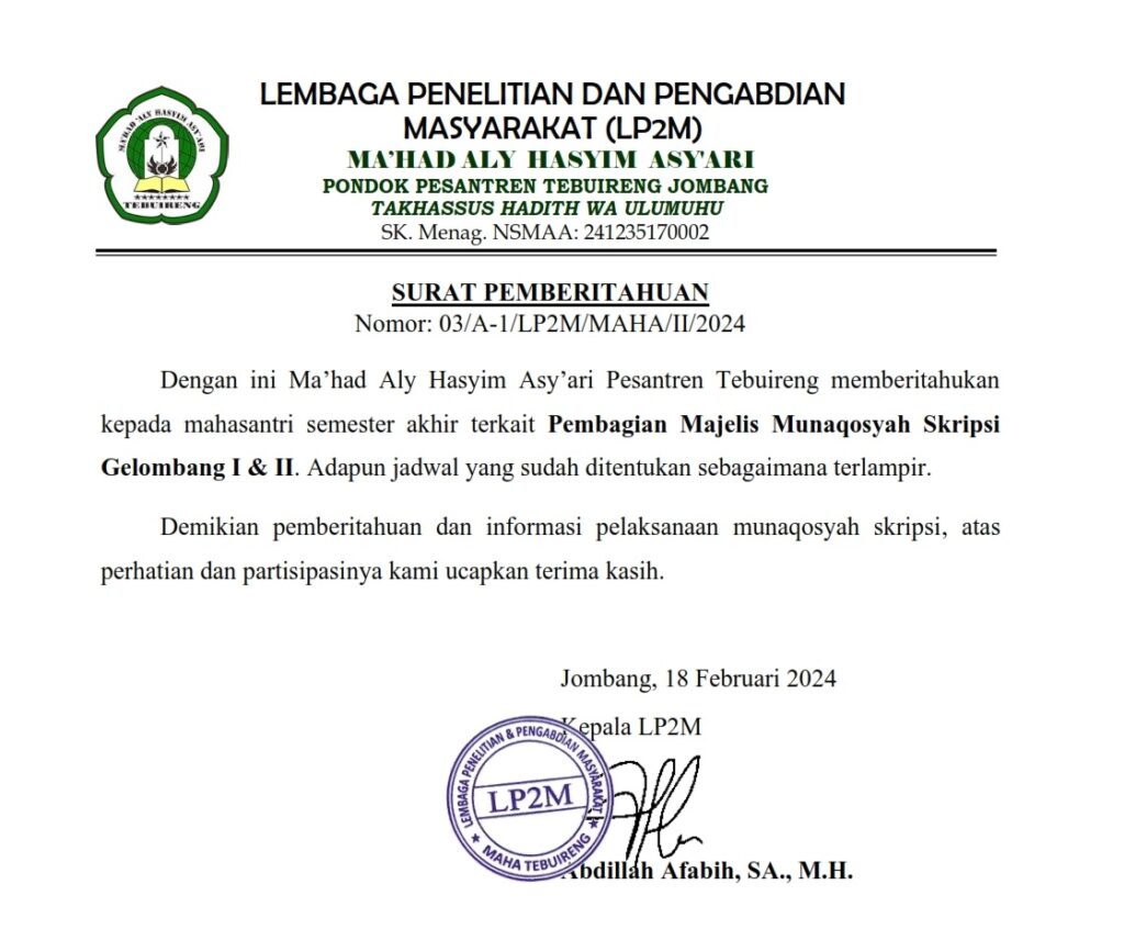 03 Surat Pemberitahuan Pembagian Majelis Munaqaqosyah Gelombang 1 2 001