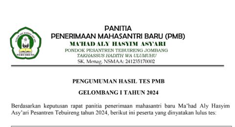 Pengumuman Hasil Tes Pmb Marhalah Ula (m1) Gelombang 1 Tahun 2024 Page 0001