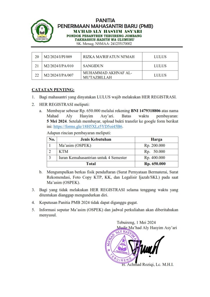 Pengumuman Kelulusan M2 02