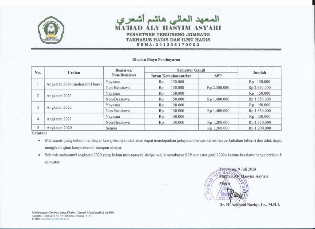 Lampiran Pembayaran Semester Ganjil 2024