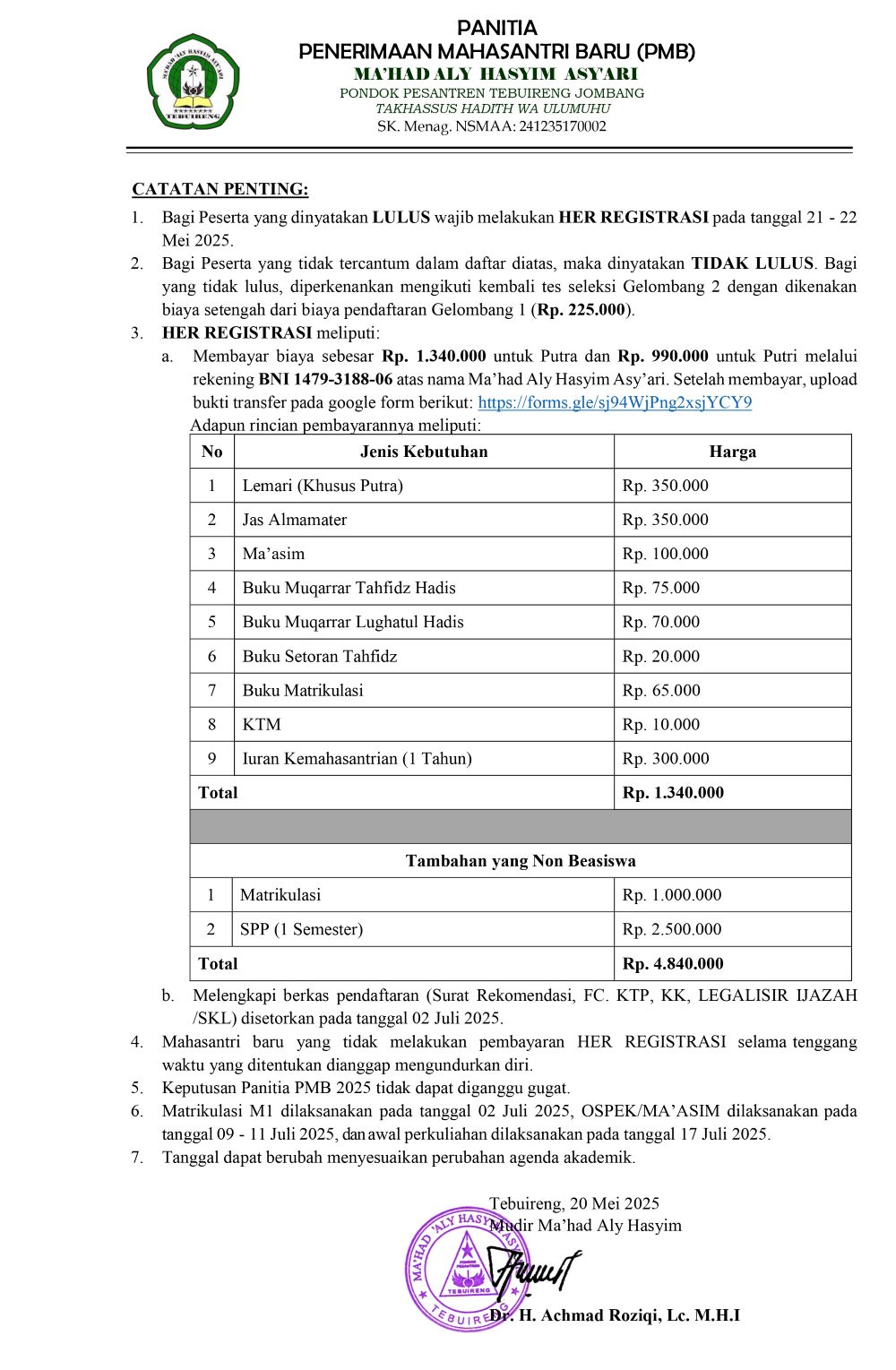 Pengumuman hasil tes pmb gel. 1 2025 page 0005