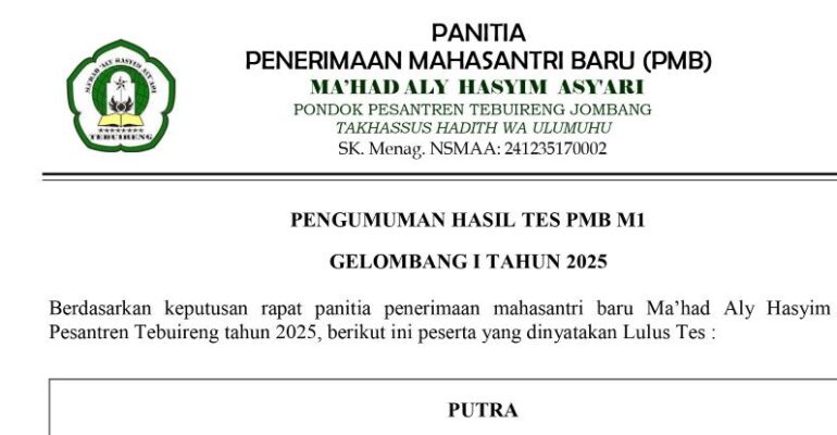 Pengumuman hasil tes pmb gel. 1 2025 page 0006