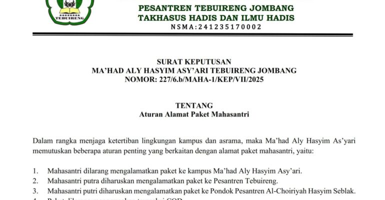 Sk aturan alamat paket 001
