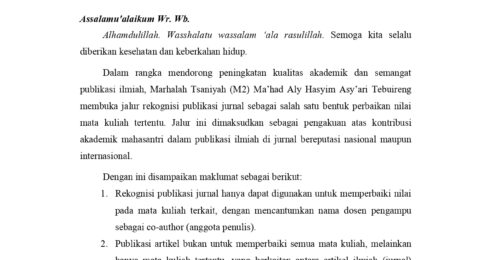 Perbaikan Nilai M2 Ma'had Aly Hasyim Asy'ari Tebuireng